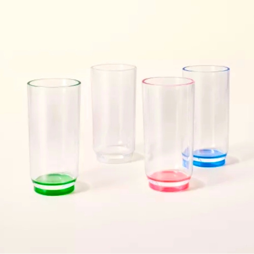Kate Spade x Target Highball Drinking Glasses Set Plastic Green Pink Blue White
